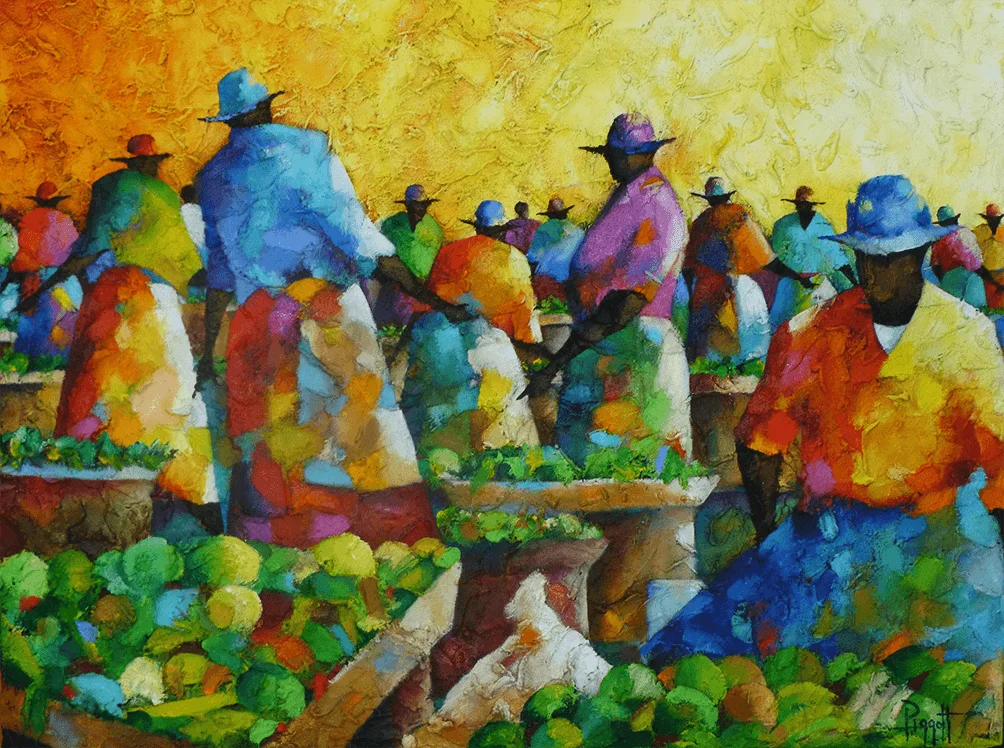 Market Vendors Abstract by Rupert Piggott - Acrylic & mixed media on canvas