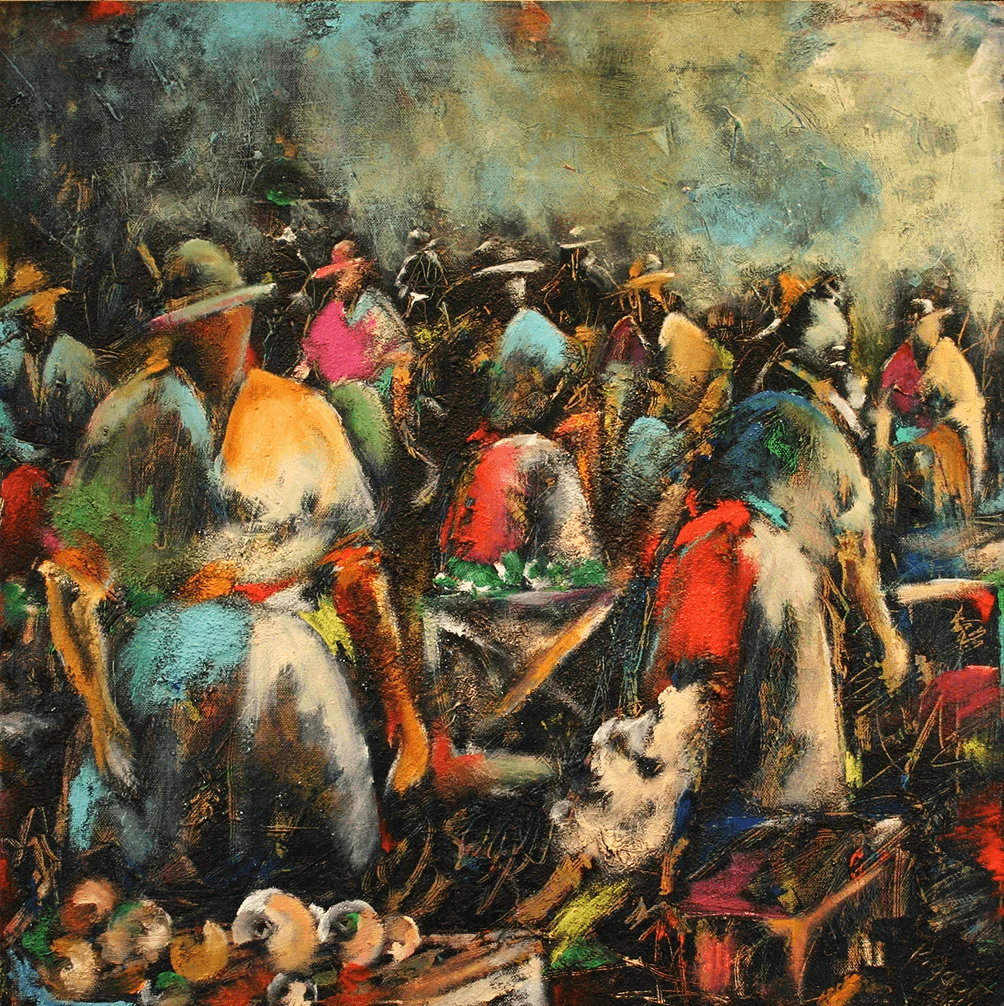 Vendor Market #4 by Rupert Piggott - Acrylic & mixed media on canvas